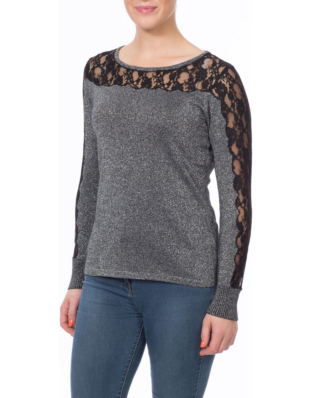 Lace And Shimmer Knit Top
