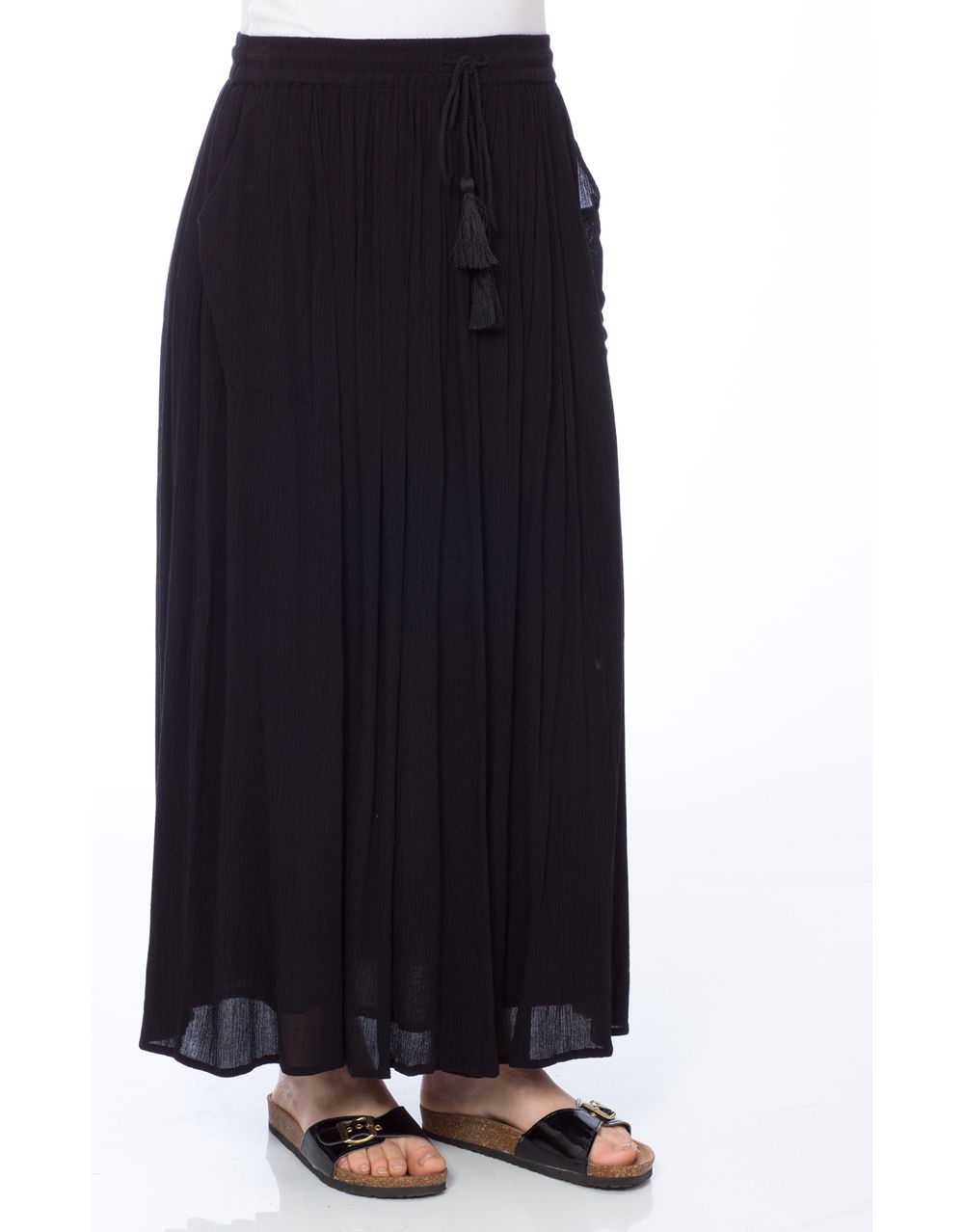 Elasticated Waist Crinkle Crepe Maxi Skirt