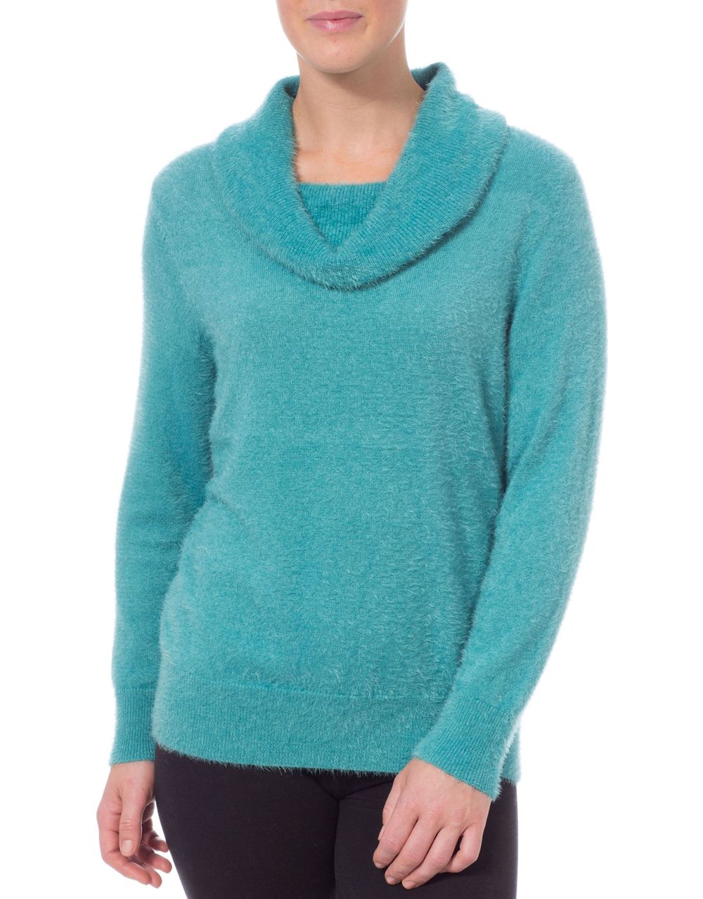 Anna Rose Cowl Neck Feather Knit Top