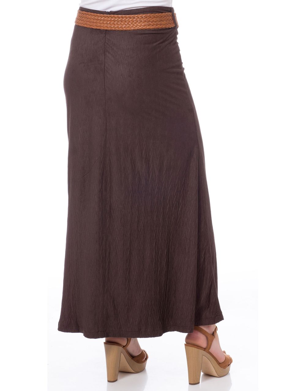Chevron Design Belted Maxi Skirt