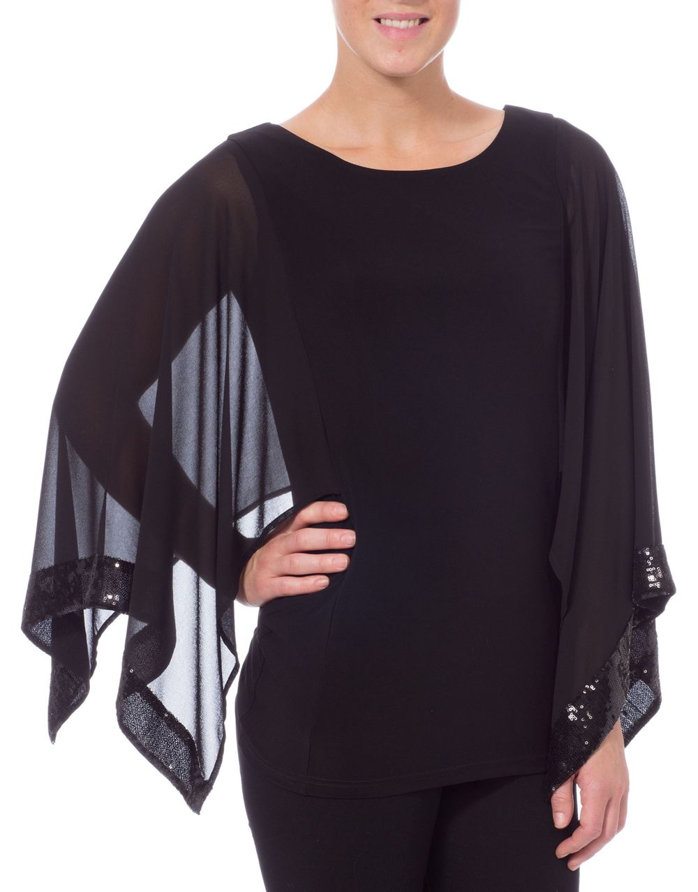Sequin Trim Chiffon And Jersey Top