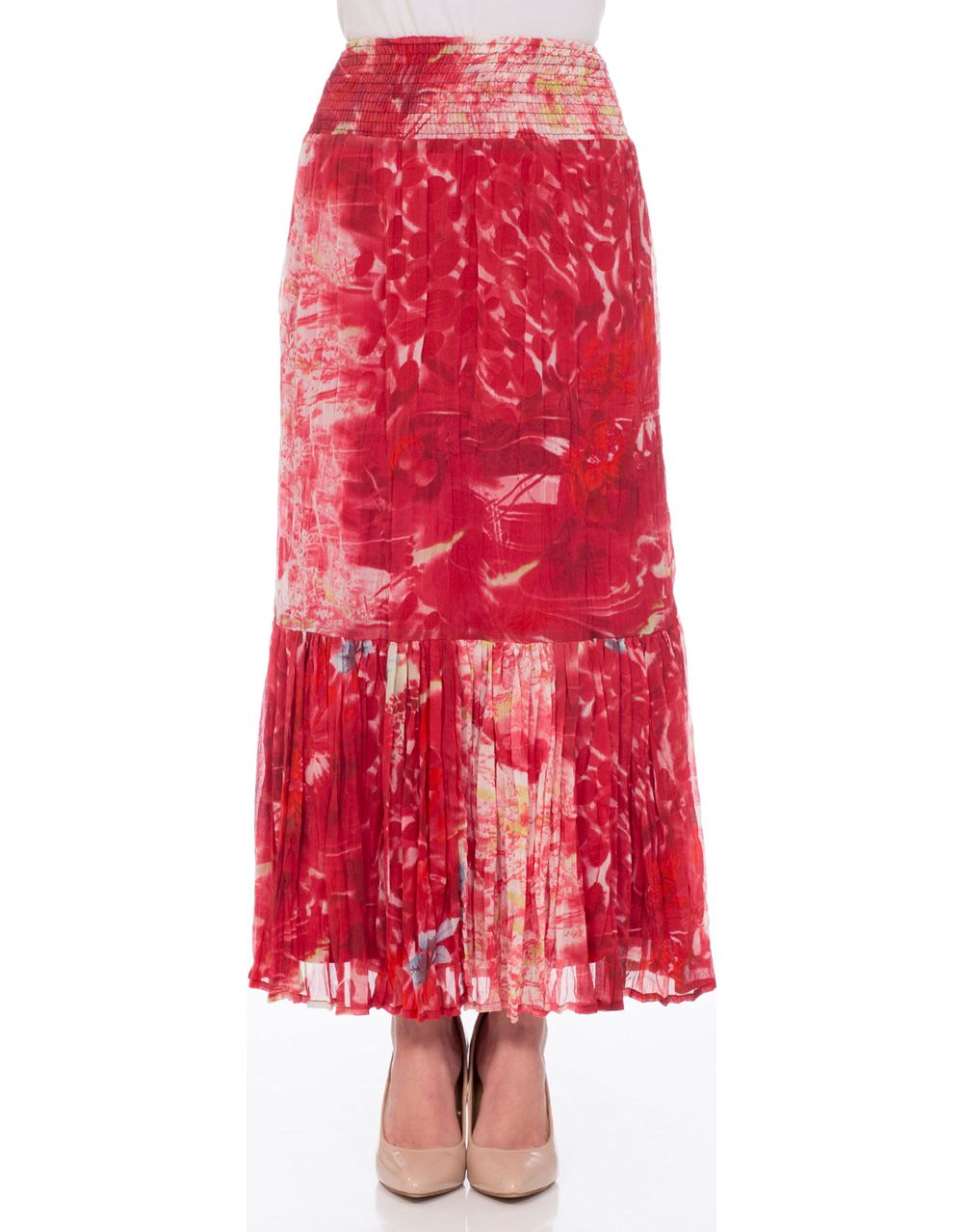 Printed Crinkle Georgette Elasticated Waist Maxi Skirt