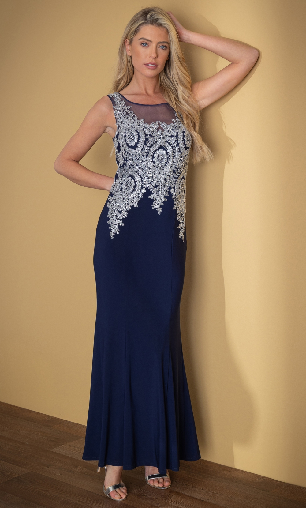 Brands - Klass Embellished Sleeveless Maxi Evening Dress Midnight/Silver Women’s