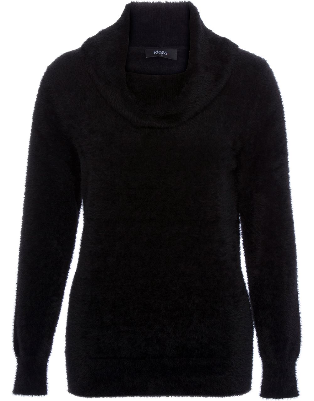 Cowl Neck Eyelash Knit Top in Black | Klass
