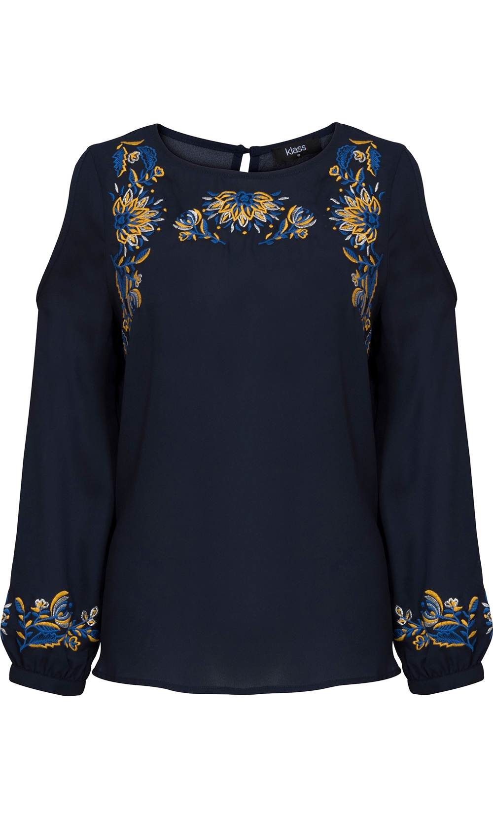 Embroidered Cold Shoulder Chiffon Top