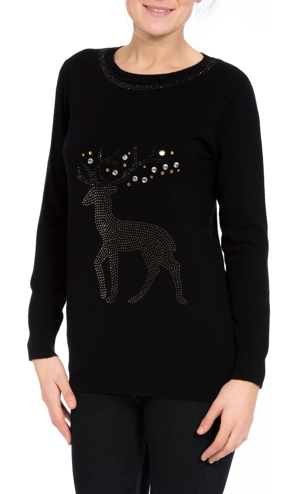 Embellished Reindeer Knit Top