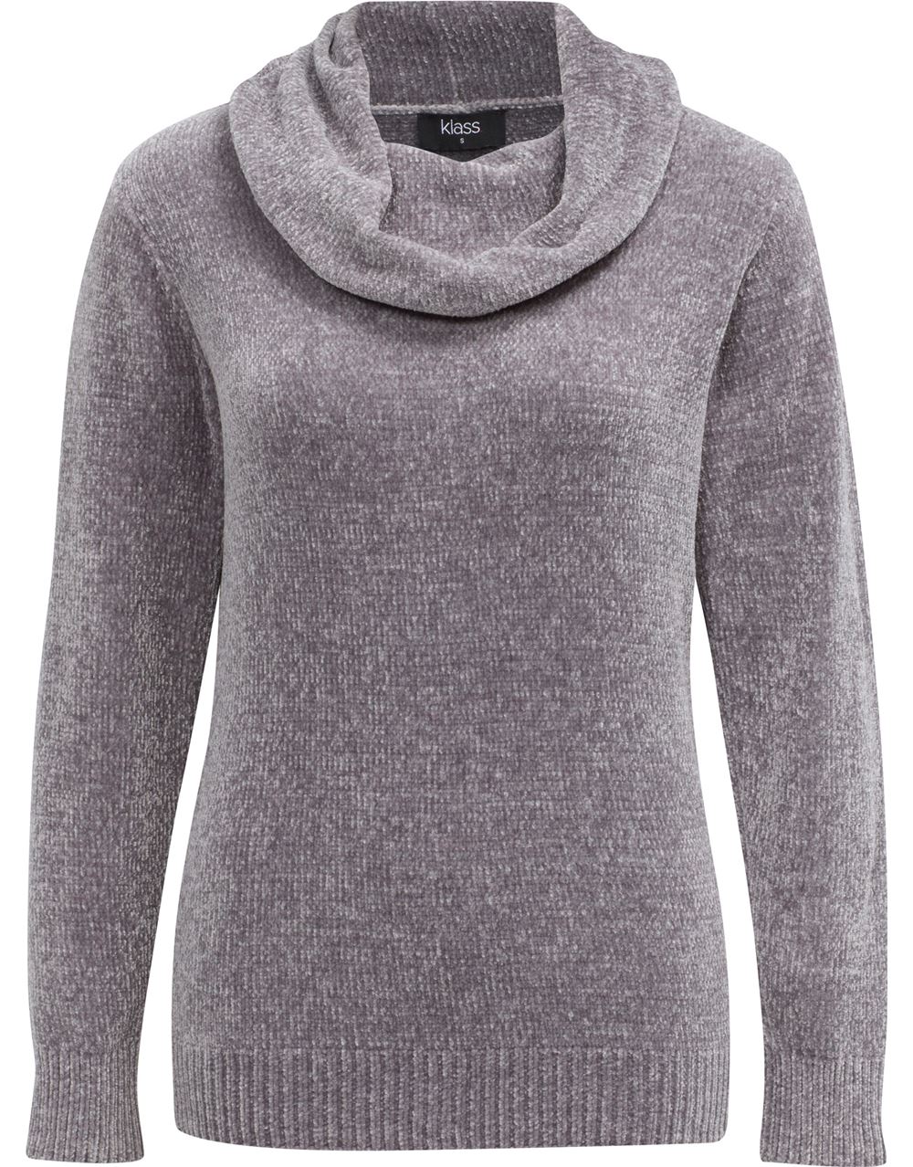 Cowl Neck Long Sleeve Chenille Top in Grey | Klass