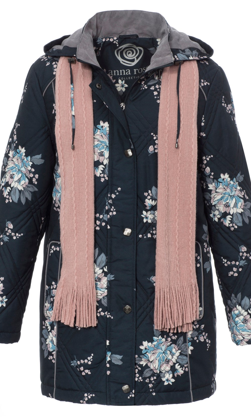 Anna Rose Floral Printed Coat With Scarf