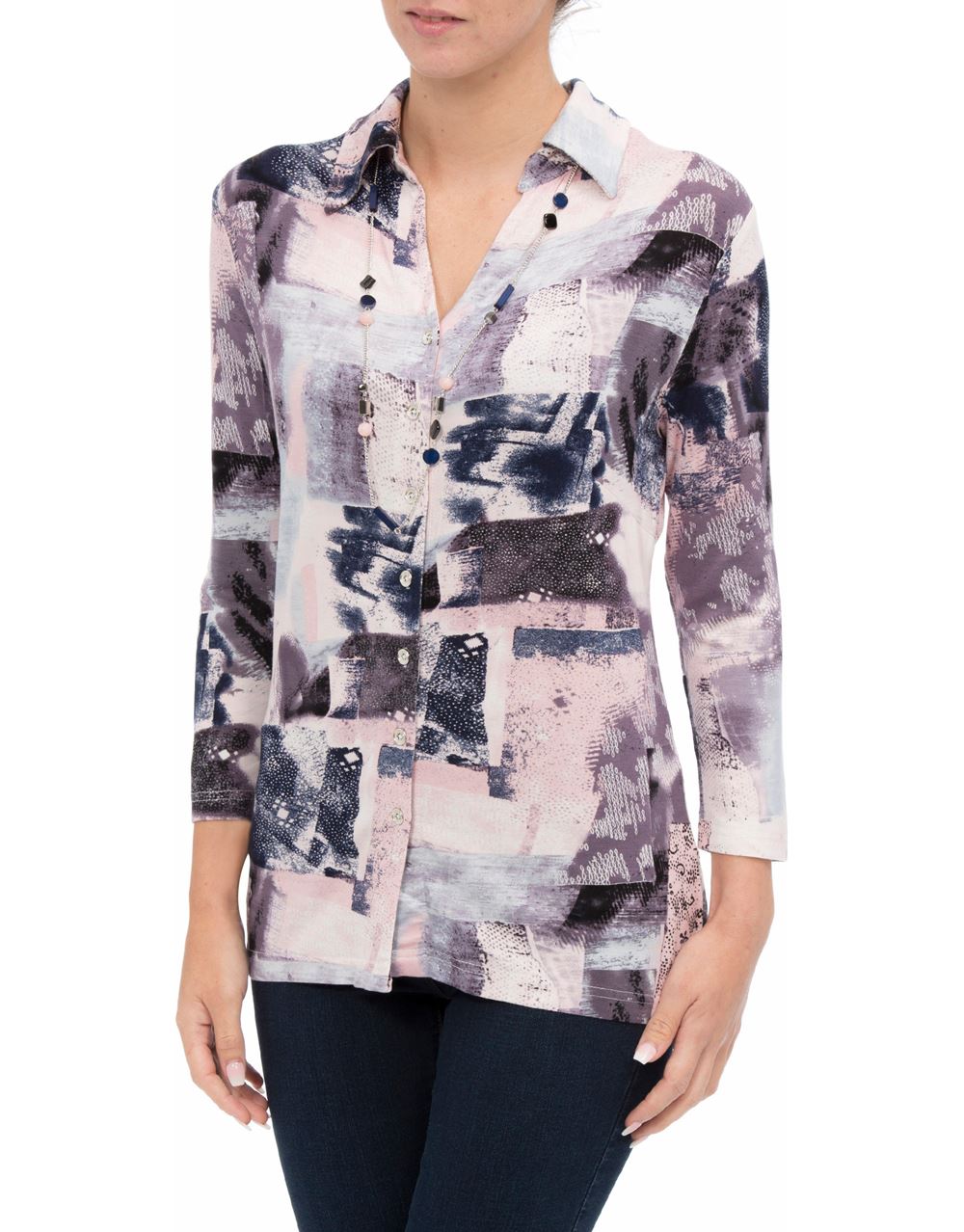 Anna Rose Printed Jersey Blouse With Necklace