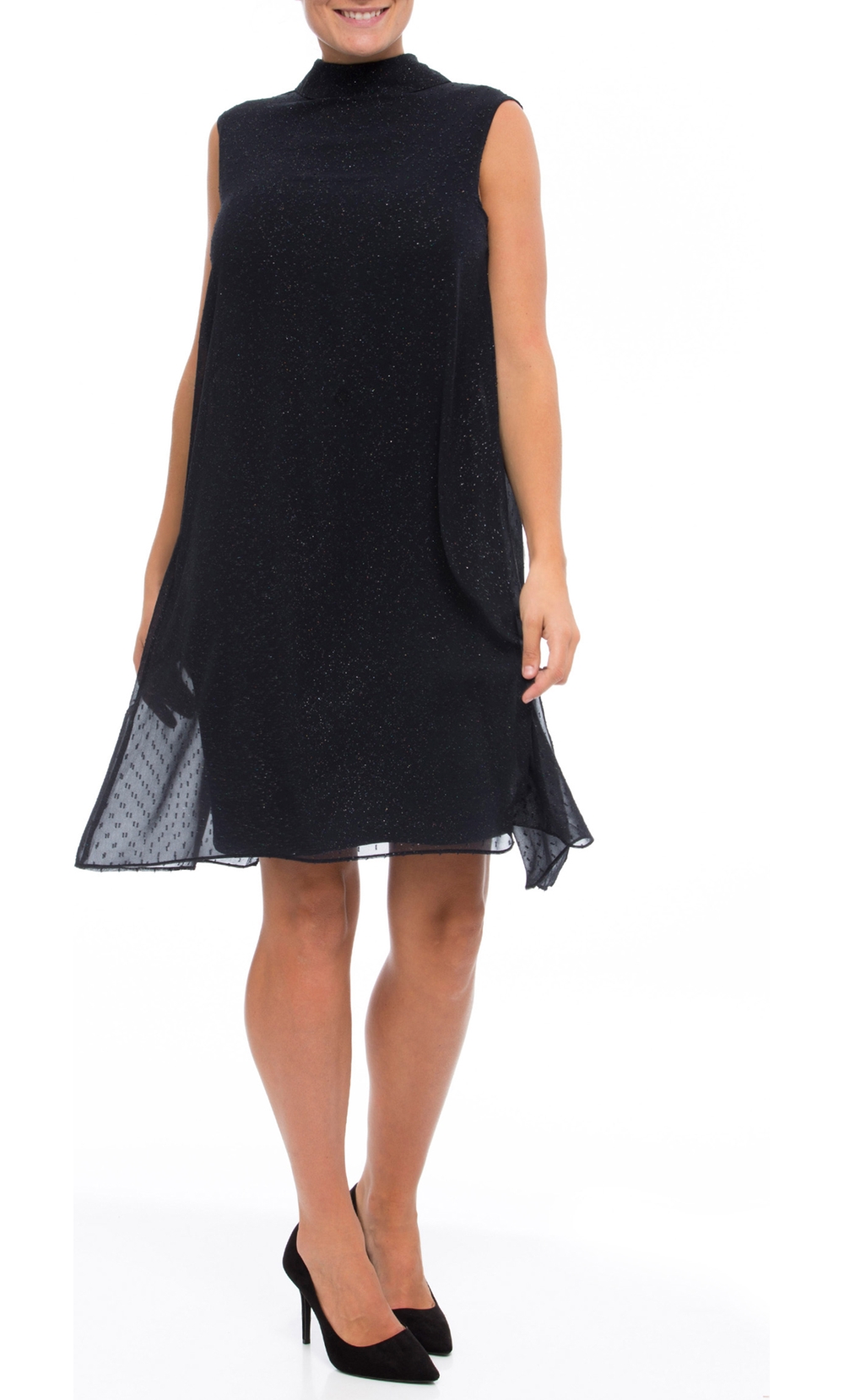 Sleeveless Chiffon Sparkle Layer Midi Dress