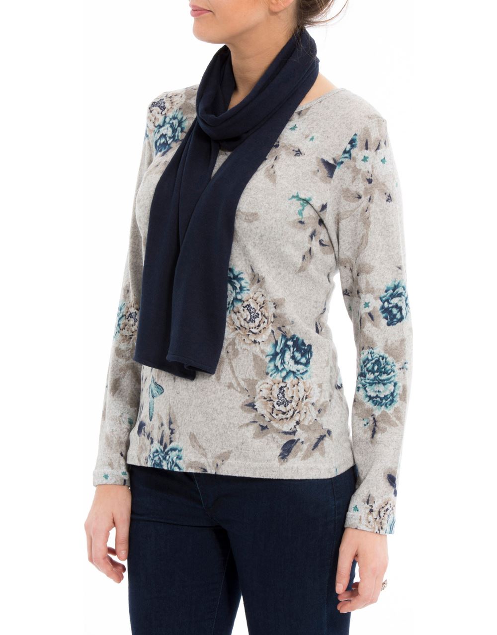 Anna Rose Floral Knit Top With Scarf