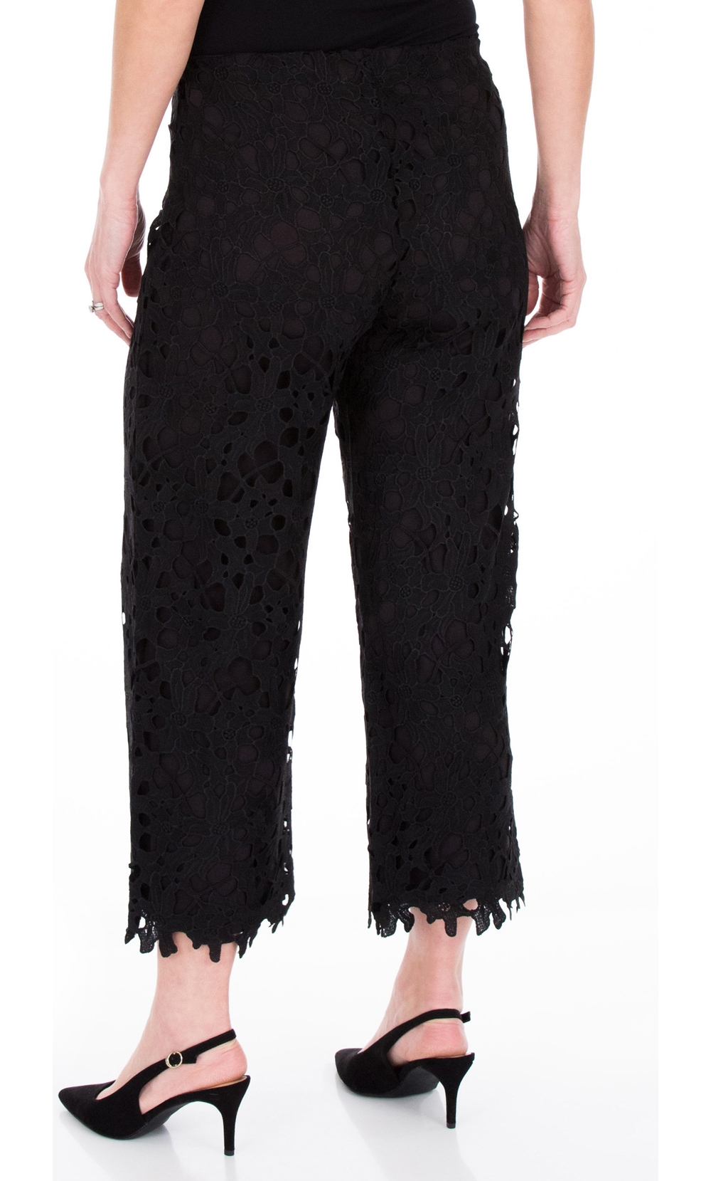 Crochet Lace Pull On Cropped Wide Leg Trousers