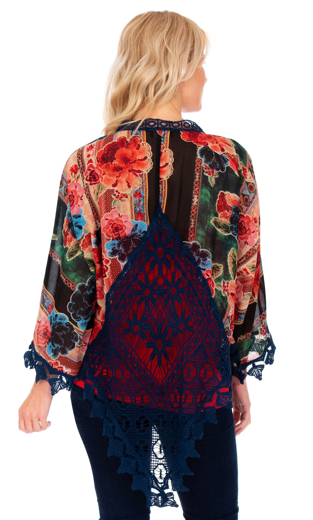 Crochet Trimmed Printed Georgette Cover Up