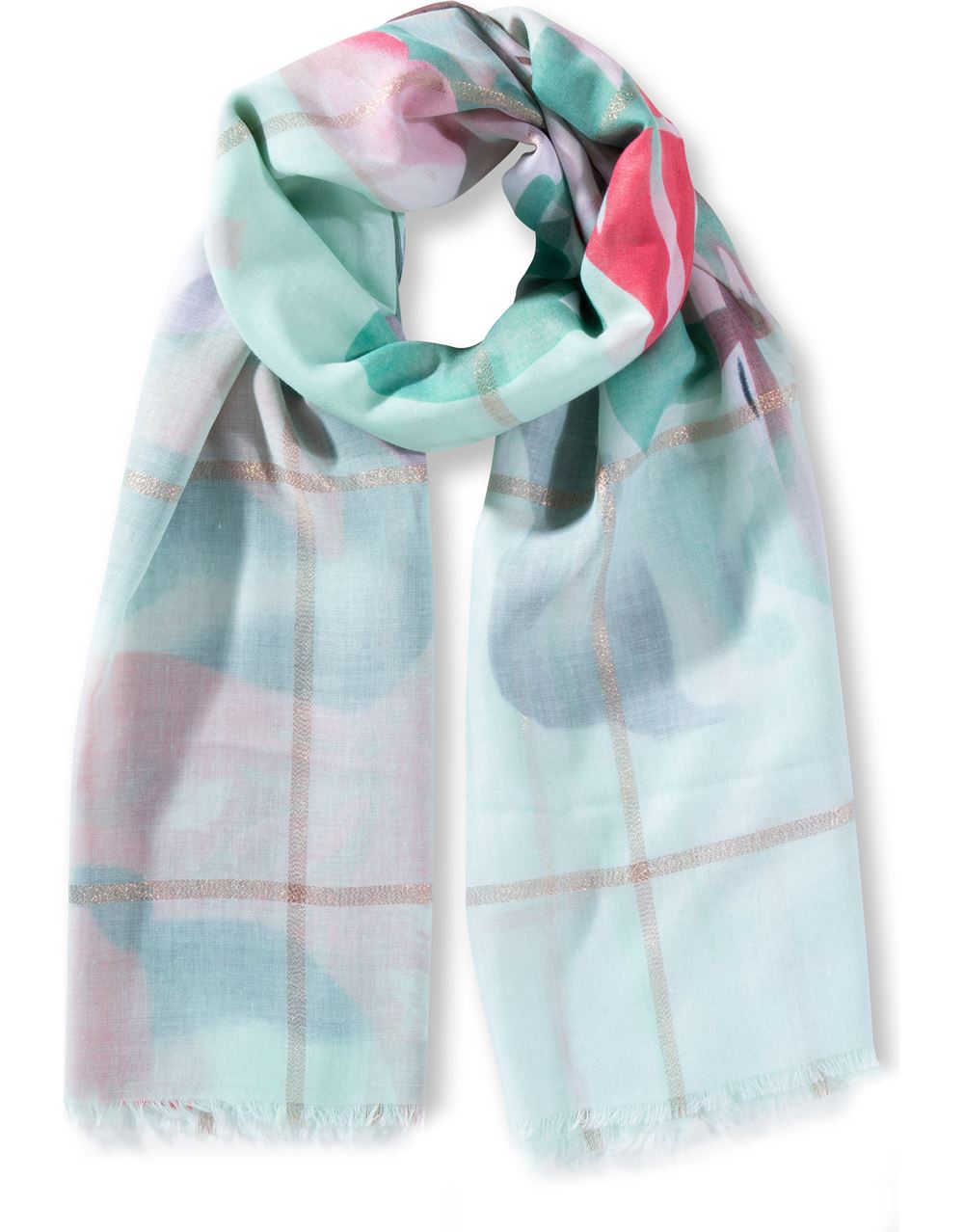 Floral And Check Shimmer Lightweight Scarf