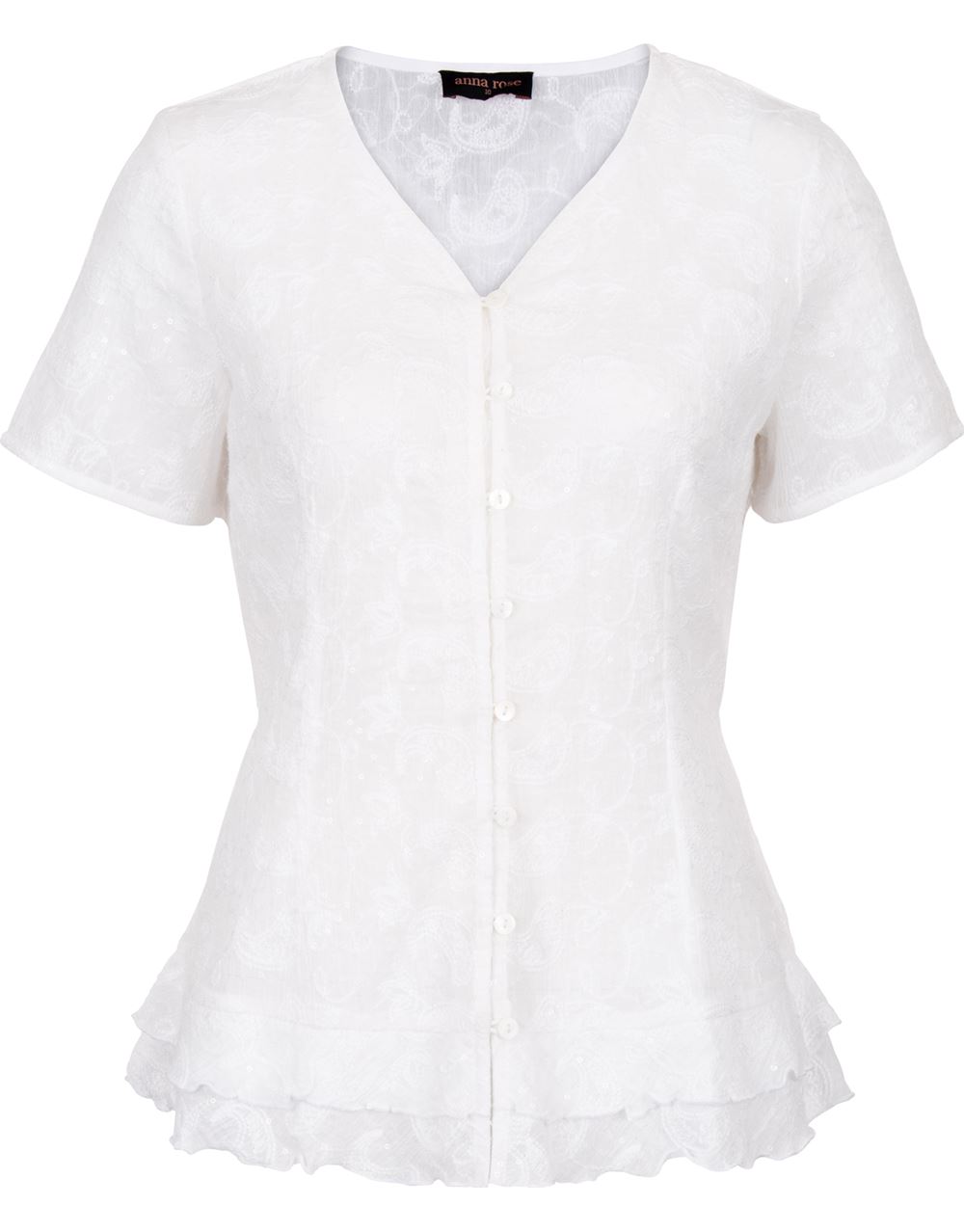 Anna Rose Short Sleeve Embroidered Cotton Blouse
