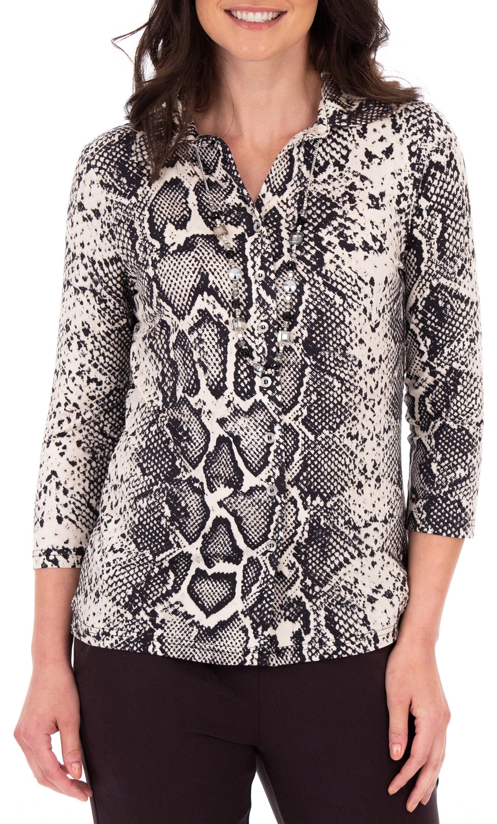 Anna Rose Snake Print Blouse With Necklace