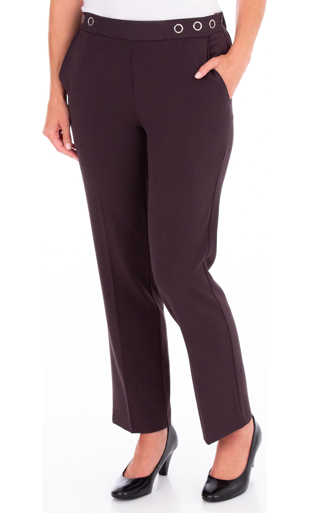 Anna Rose 29 Inch Straight Leg Trousers in Brown | Klass