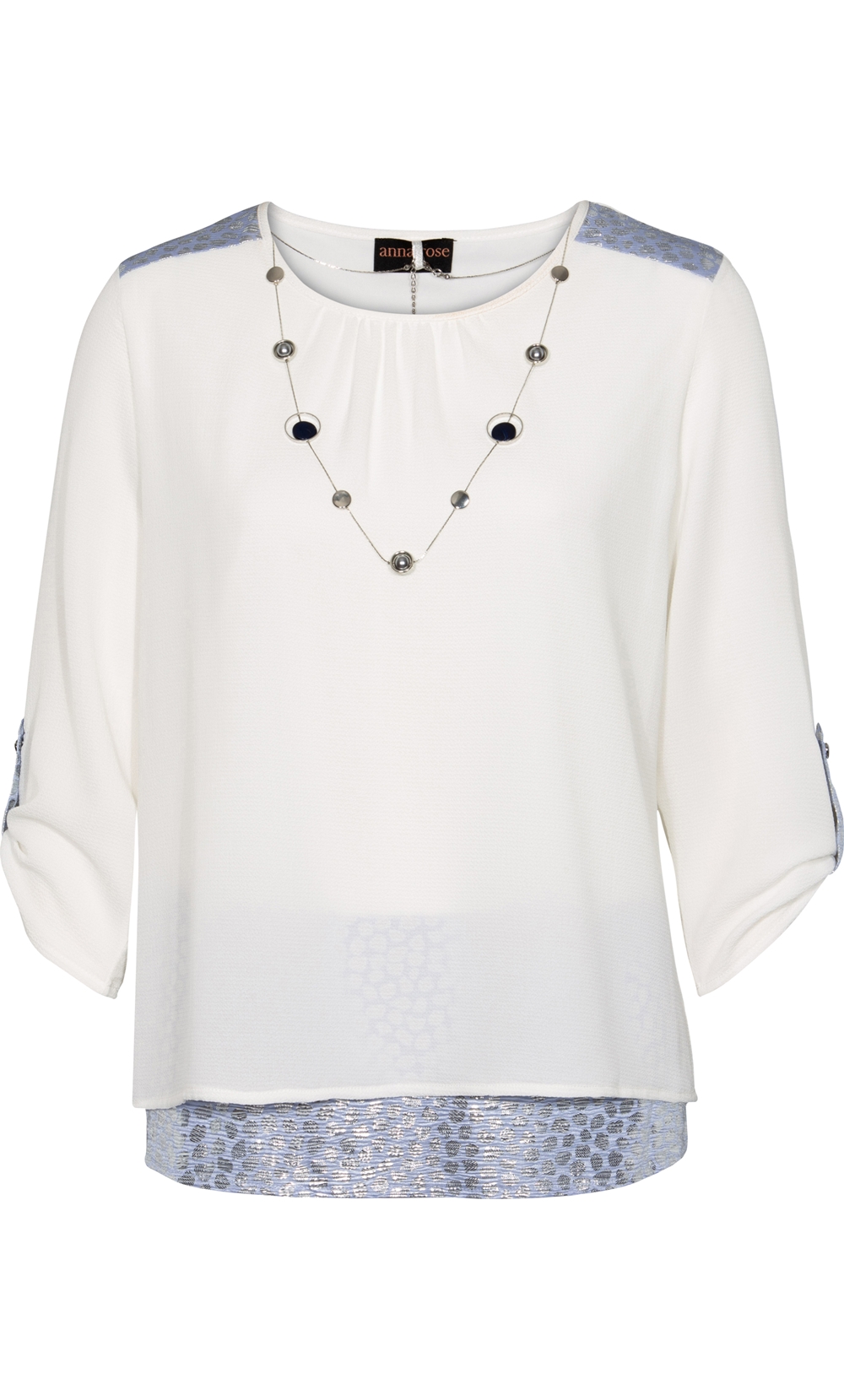 Anna Rose Lined Crinkle Crepe Top With Necklace