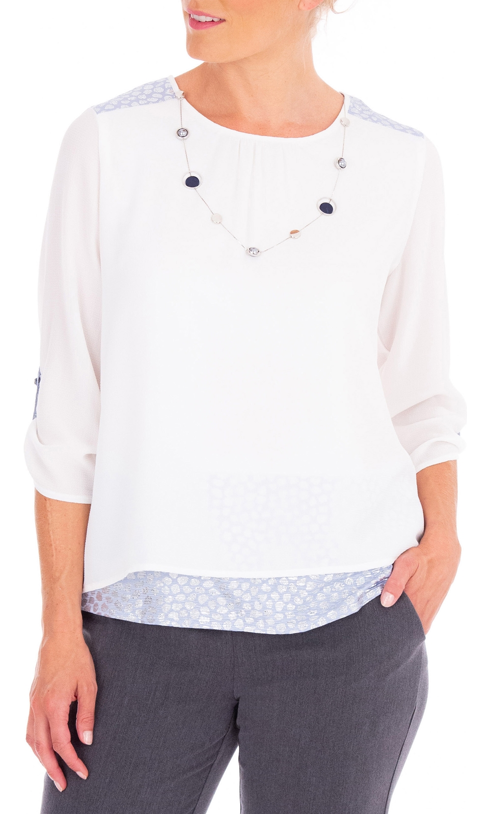 Anna Rose Lined Crinkle Crepe Top With Necklace