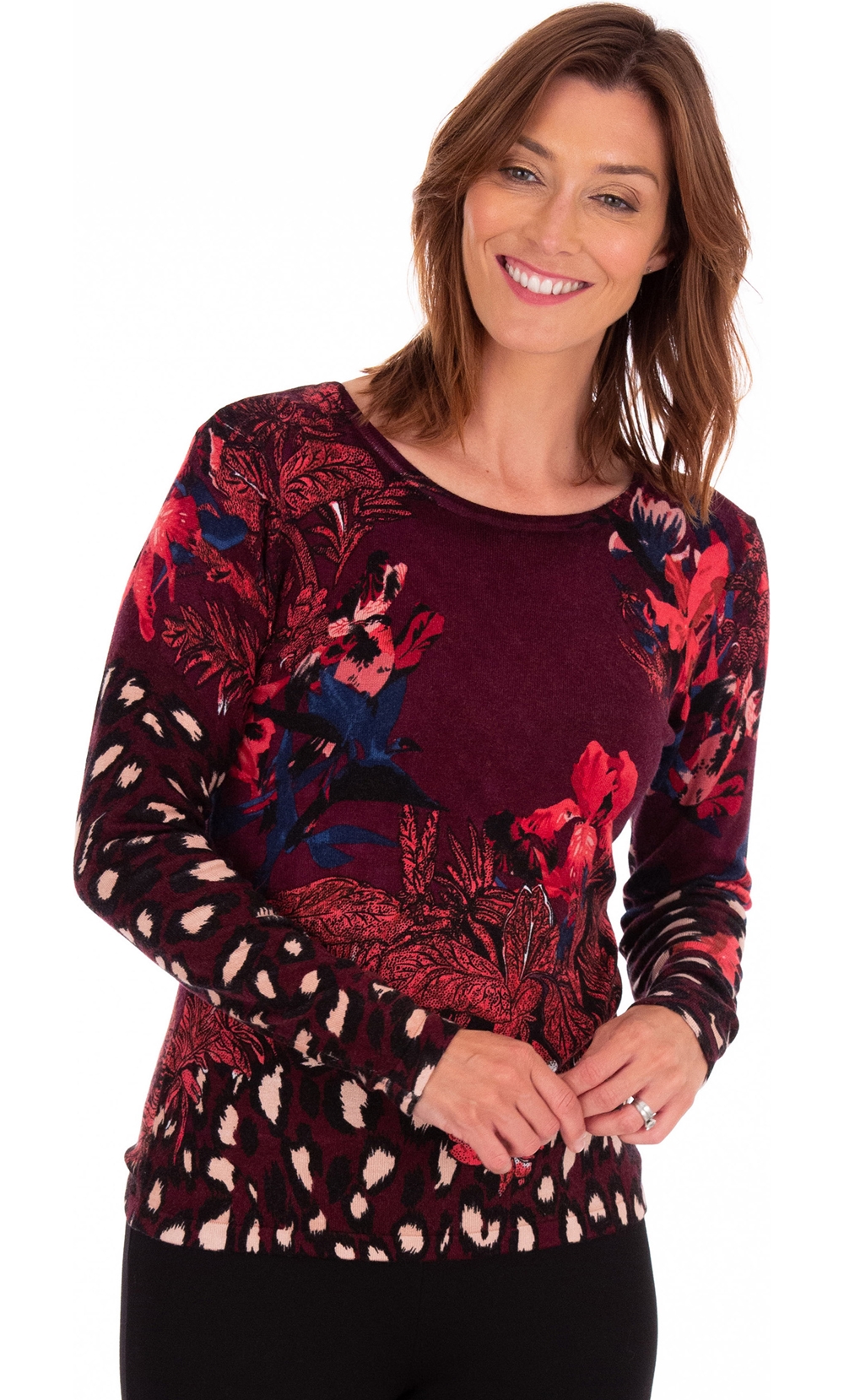 Garden Printed Lightweight Knit Top in Purple