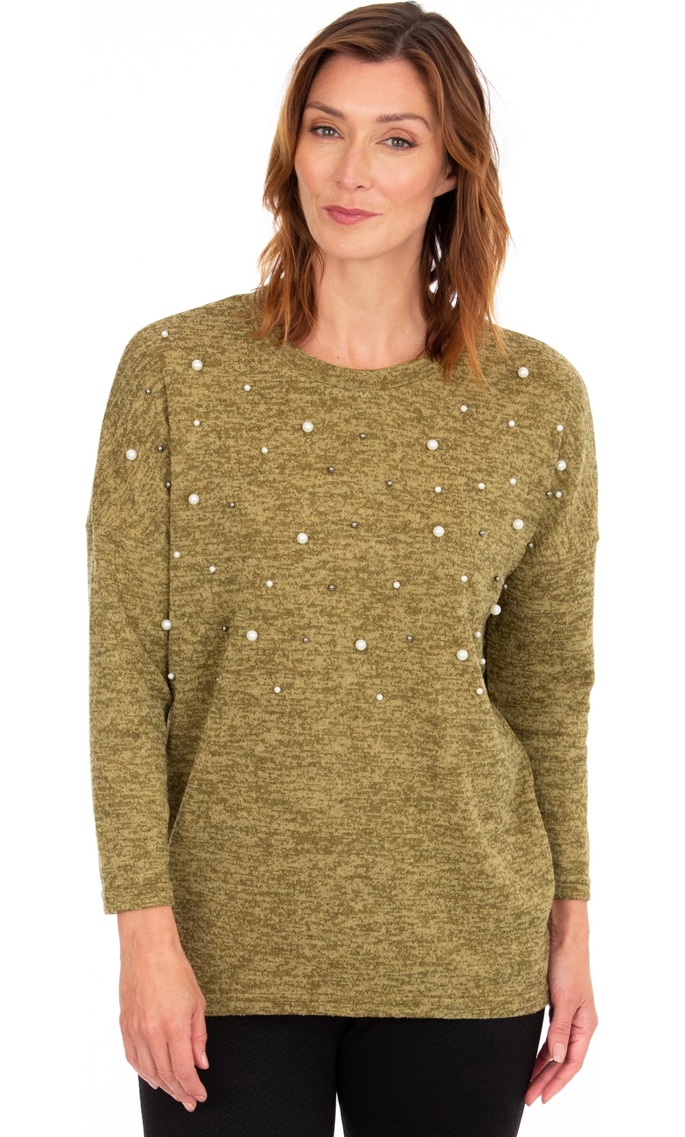 Faux Pearl Embellished Knitted Top