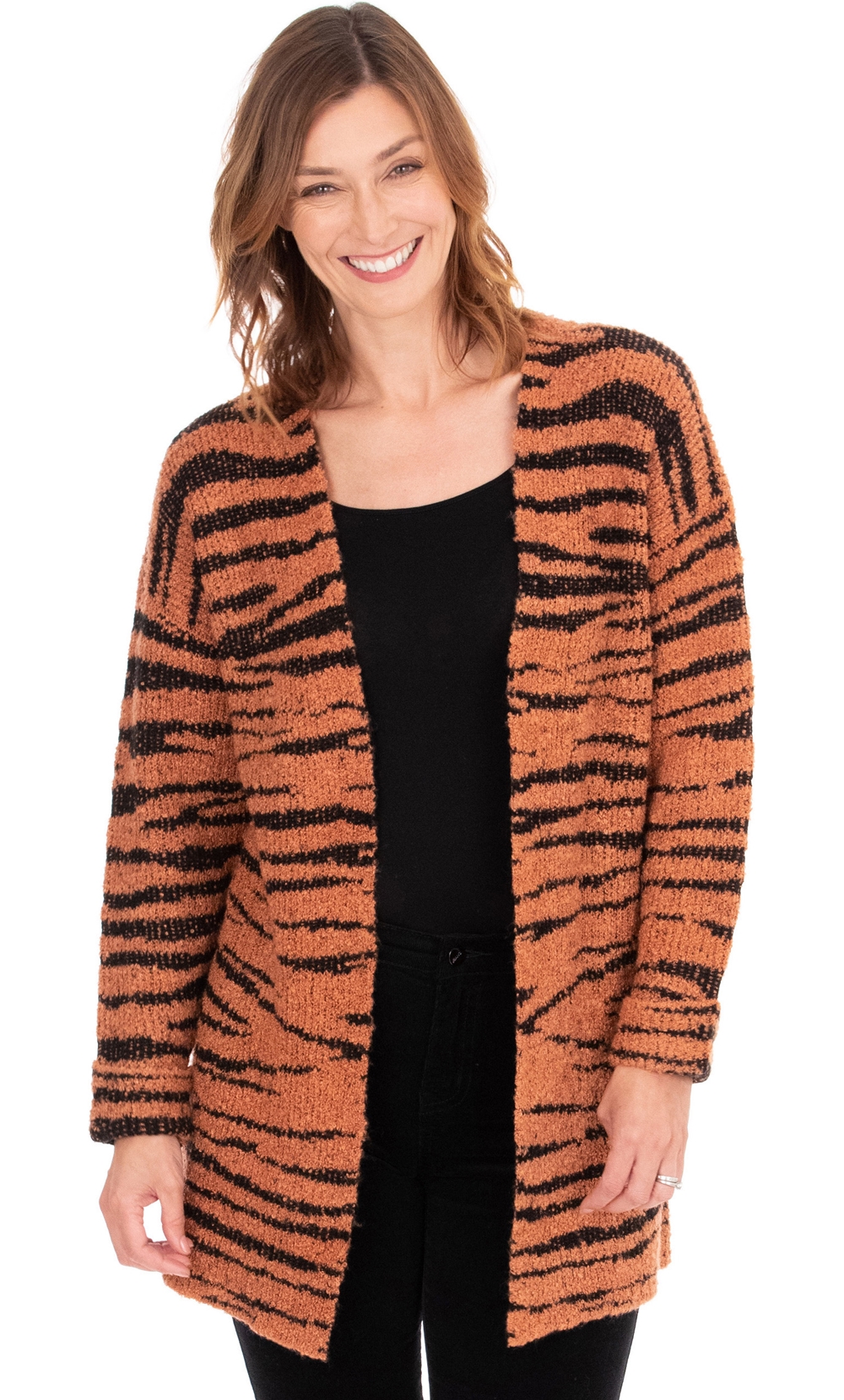 Tiger Design Open Knit Cardigan