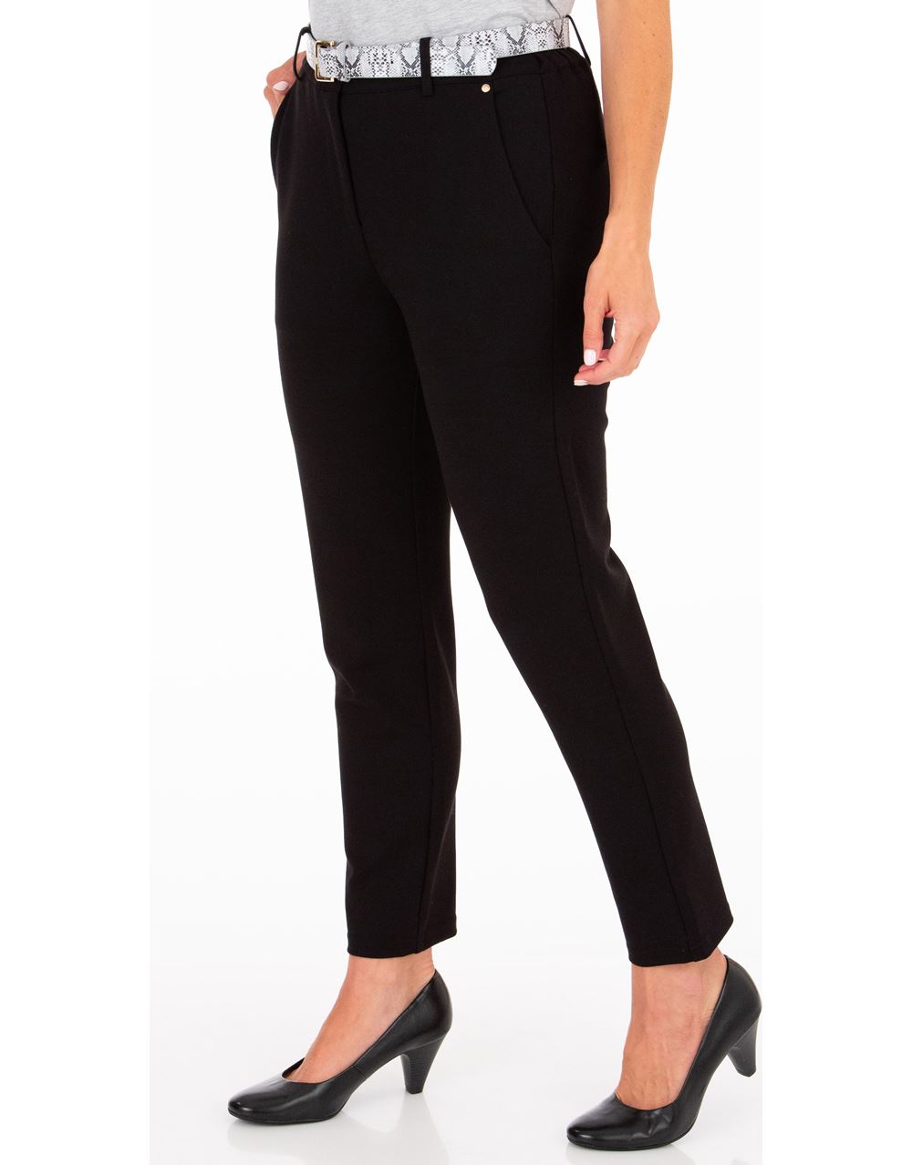 Anna Rose Tapered Leg Belted Trousers in Black | Klass