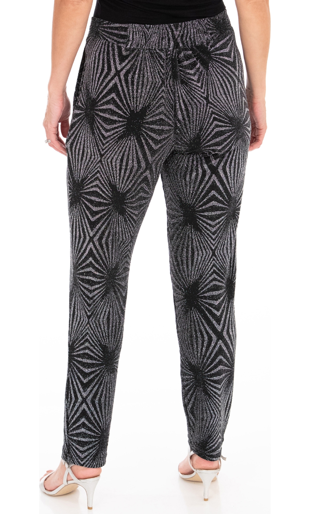 Metallic Pattern Tapered Pull On Trousers