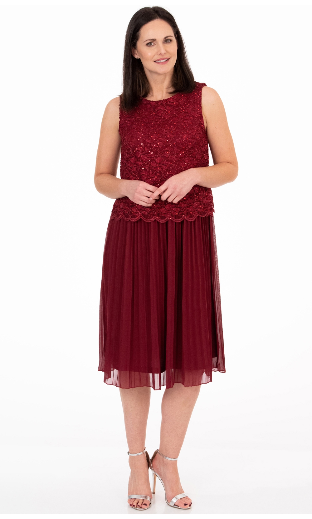 Sequin Lace And Chiffon Midi Dress