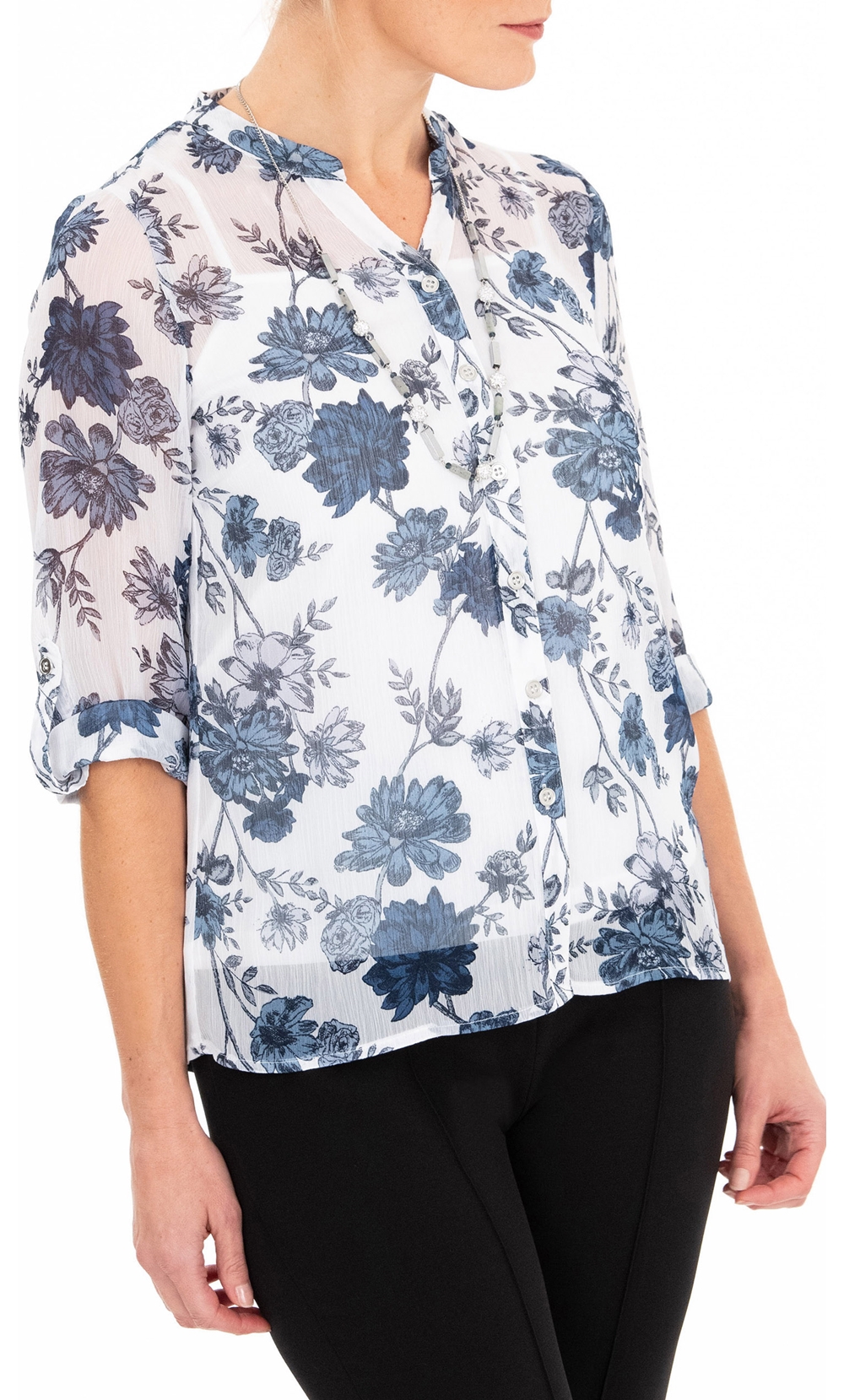Anna Rose Printed Chiffon Blouse With Necklace