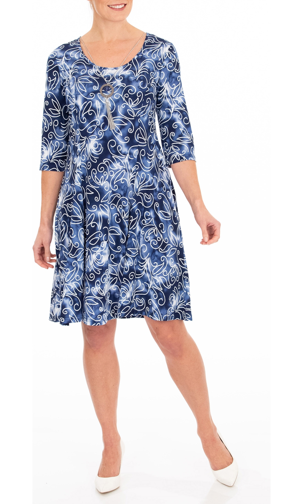 Anna Rose Printed Stretch Dress With Necklace