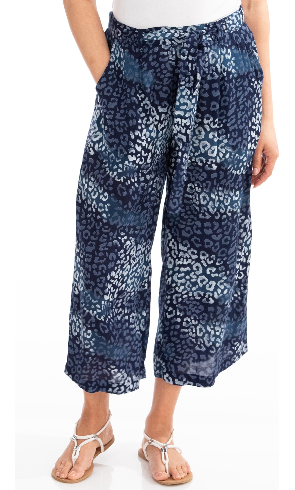 Animal Print Wide Leg Cropped Trousers