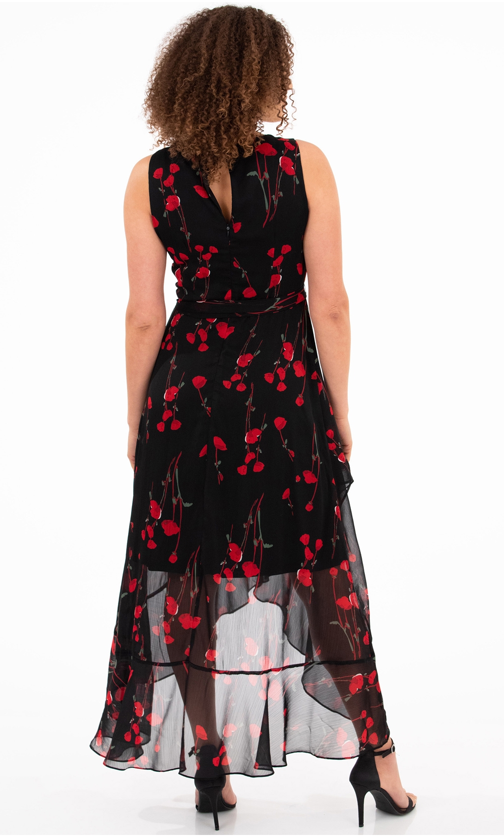 Sleeveless Floral Print Chiffon Maxi Dress