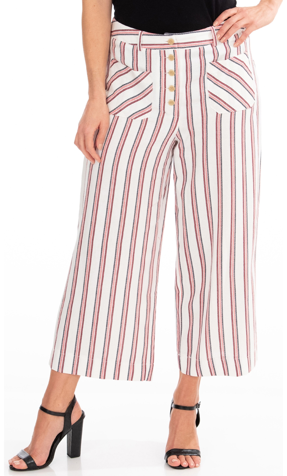 Striped Wide Leg Cropped Trousers