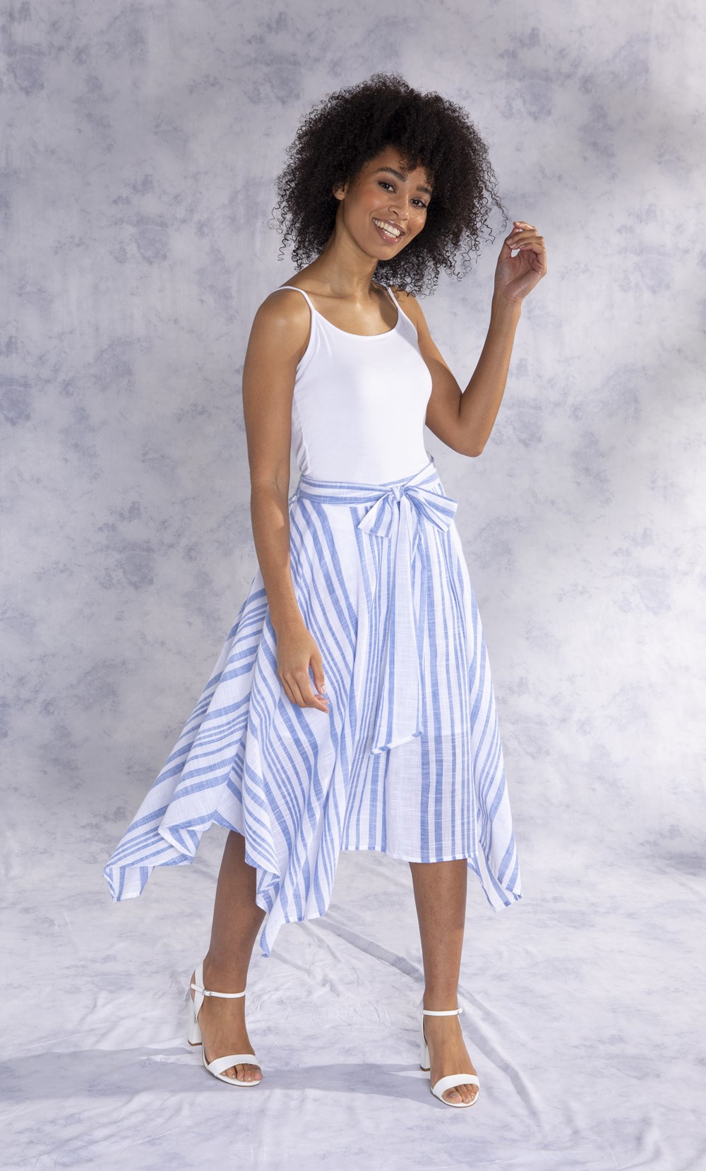 Striped Hanky Hem Cotton Midi Skirt