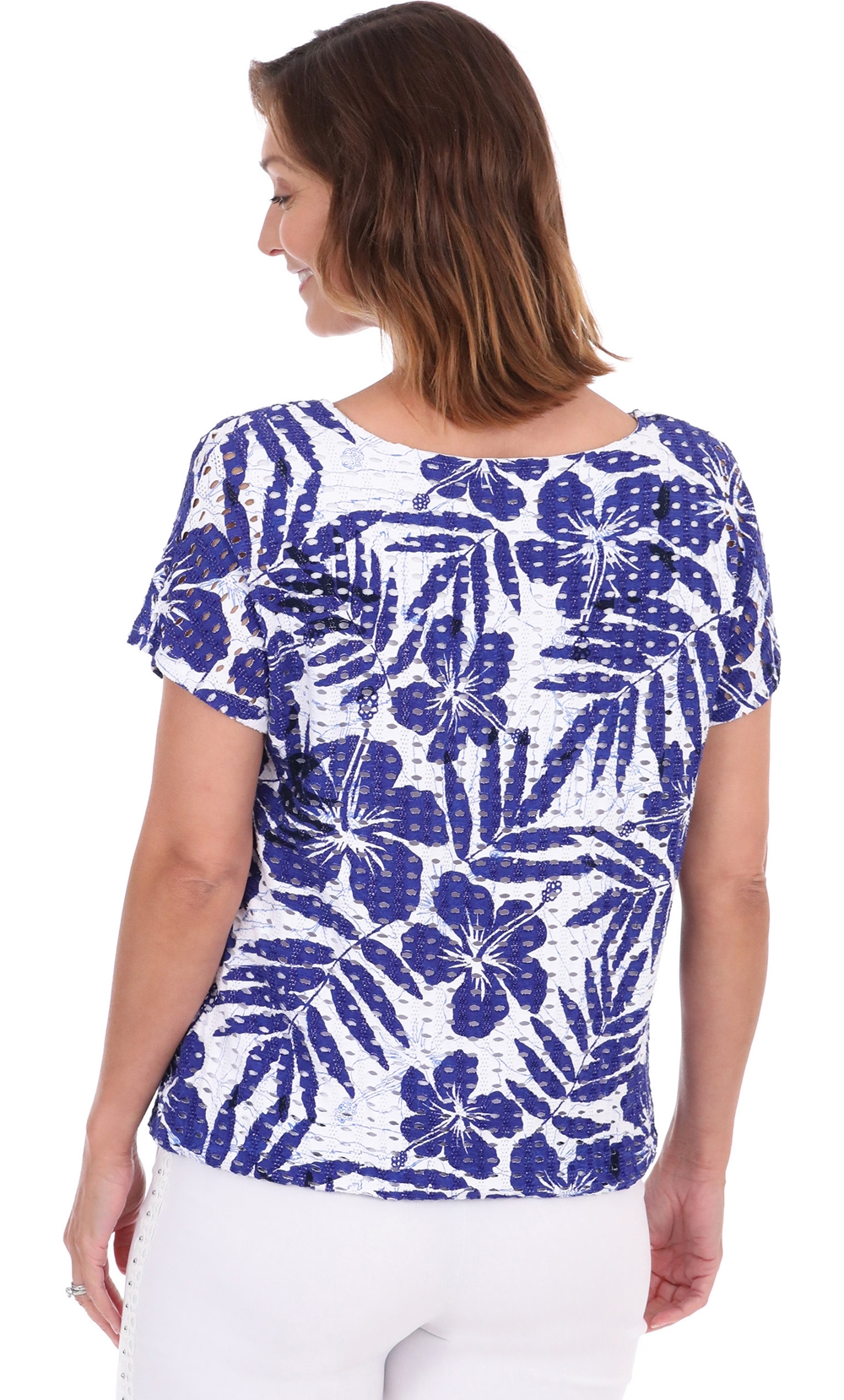 Printed Textured Short Sleeve Jersey Top