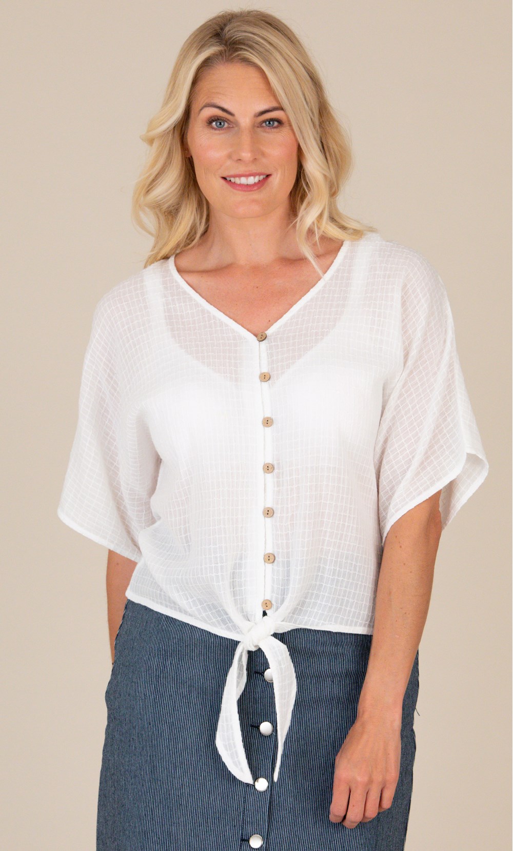 Button Up Tie Front Top