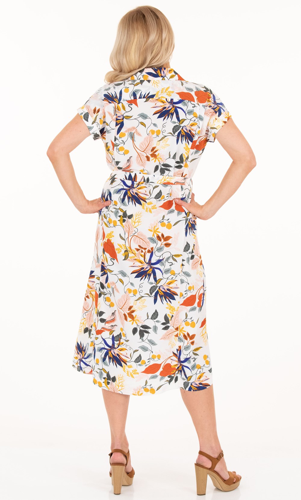 Floral Short Sleeve Midi Shirt Dress