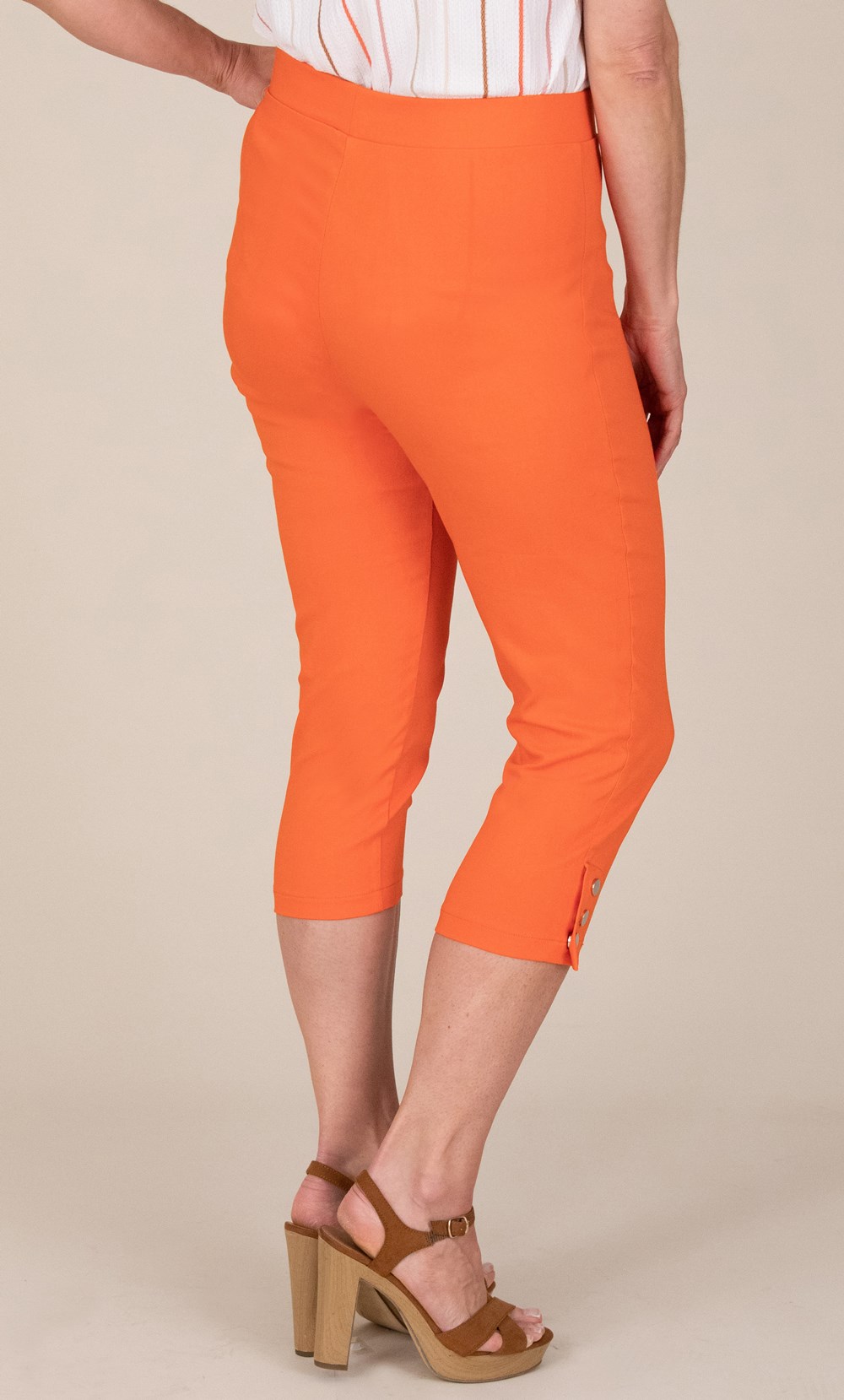 Cropped Pull On Stretch Trousers in Orange