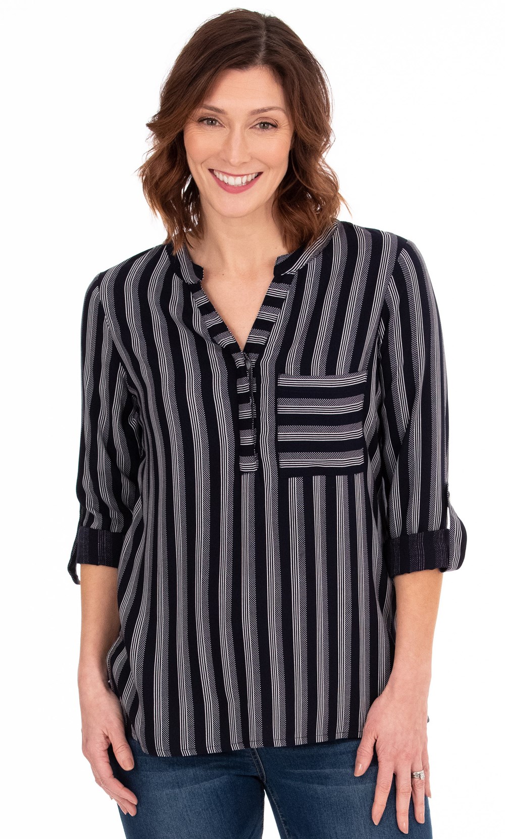 Striped Turn Up Sleeve Top