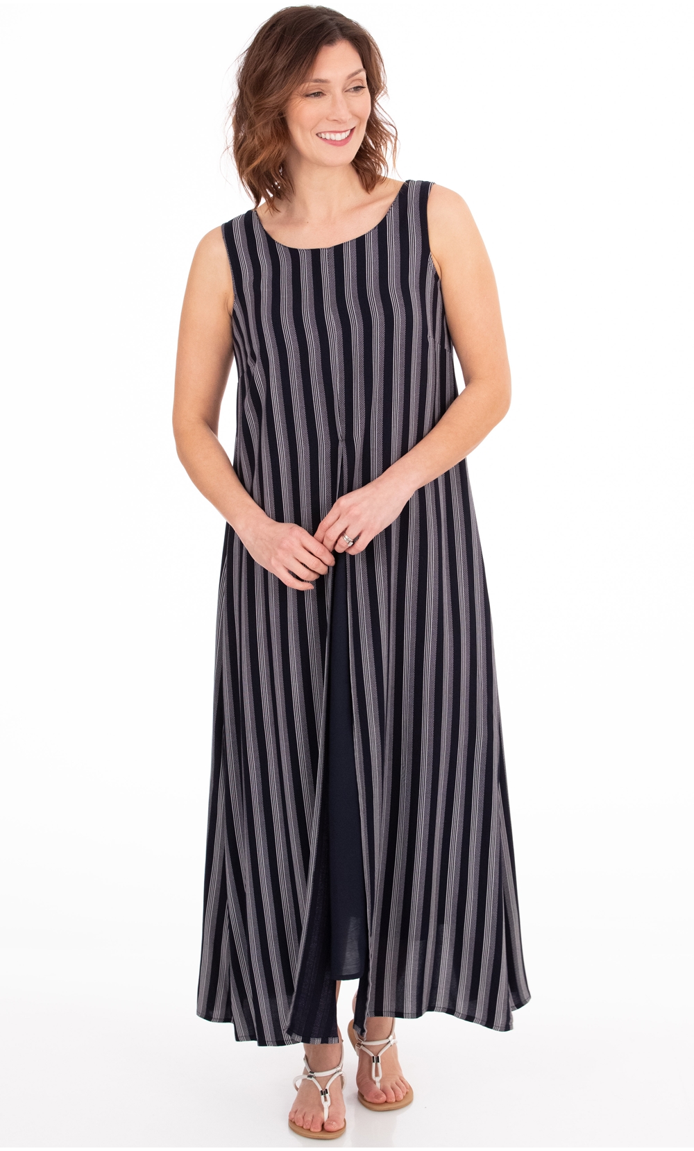 Striped Sleeveless Layered Maxi Dress