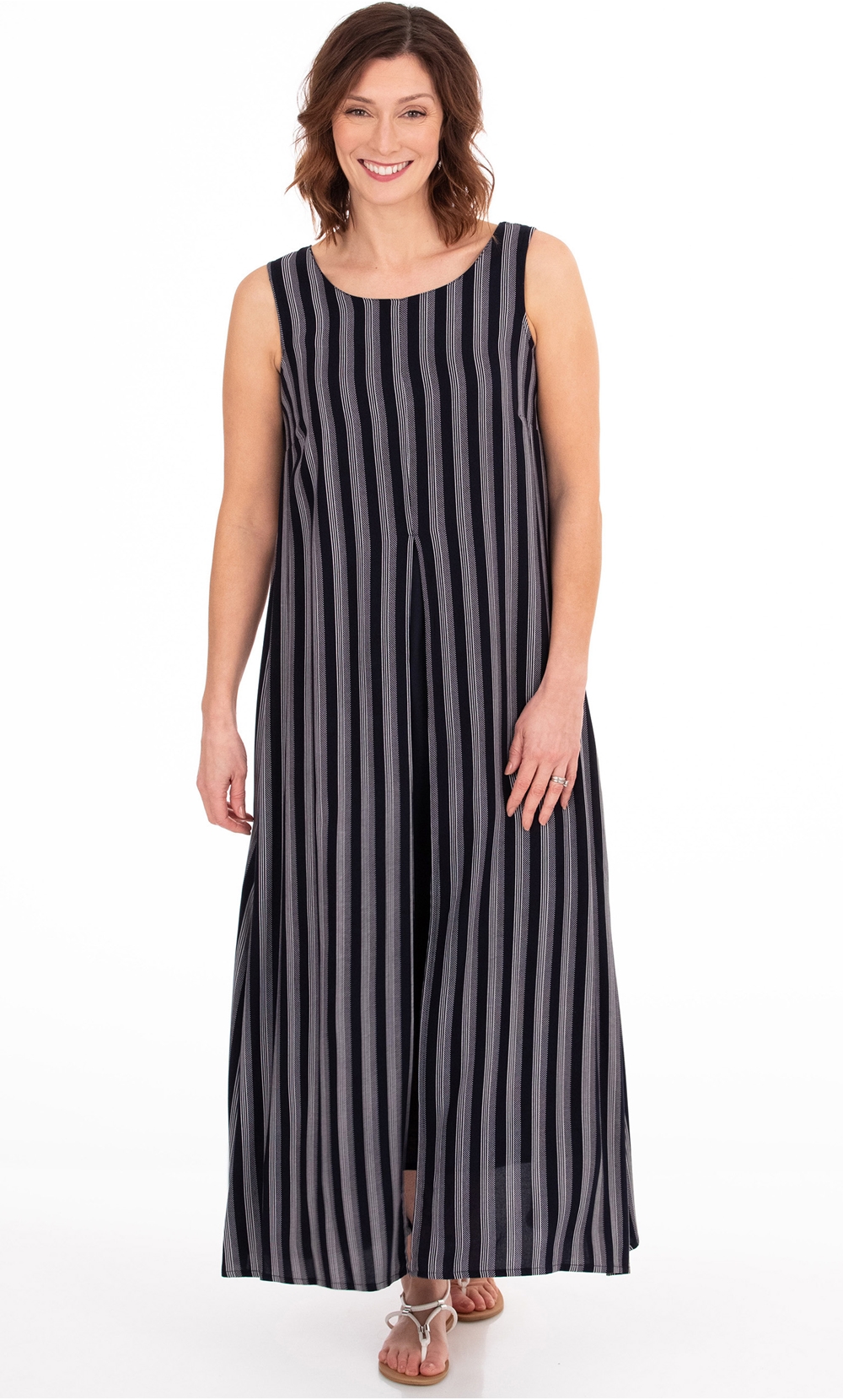 Striped Sleeveless Layered Maxi Dress
