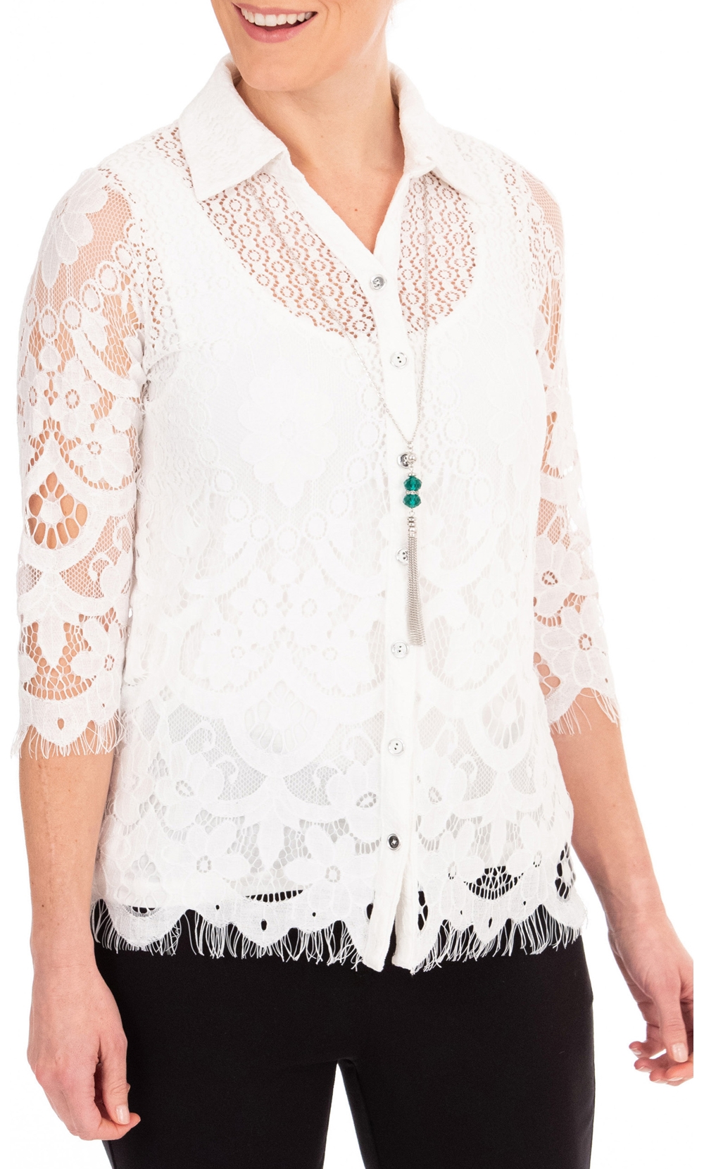 Anna Rose Lace Blouse With Necklace