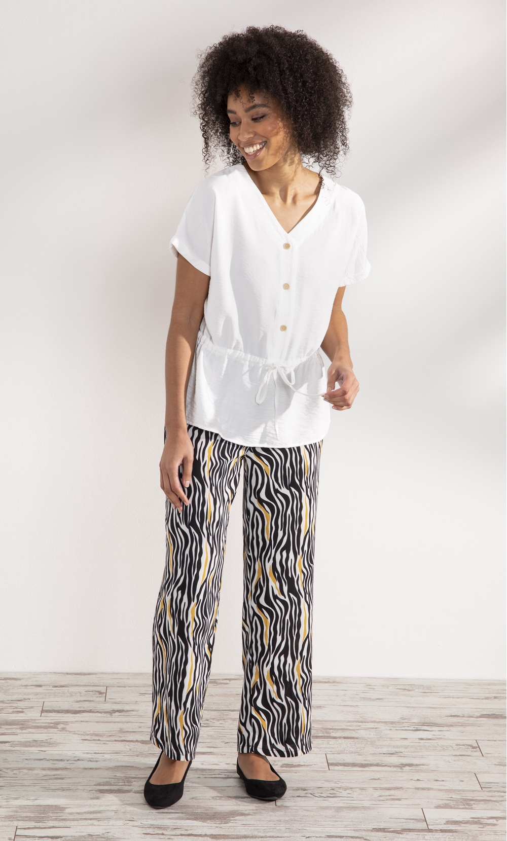 Printed Pull On Wide Leg Trousers