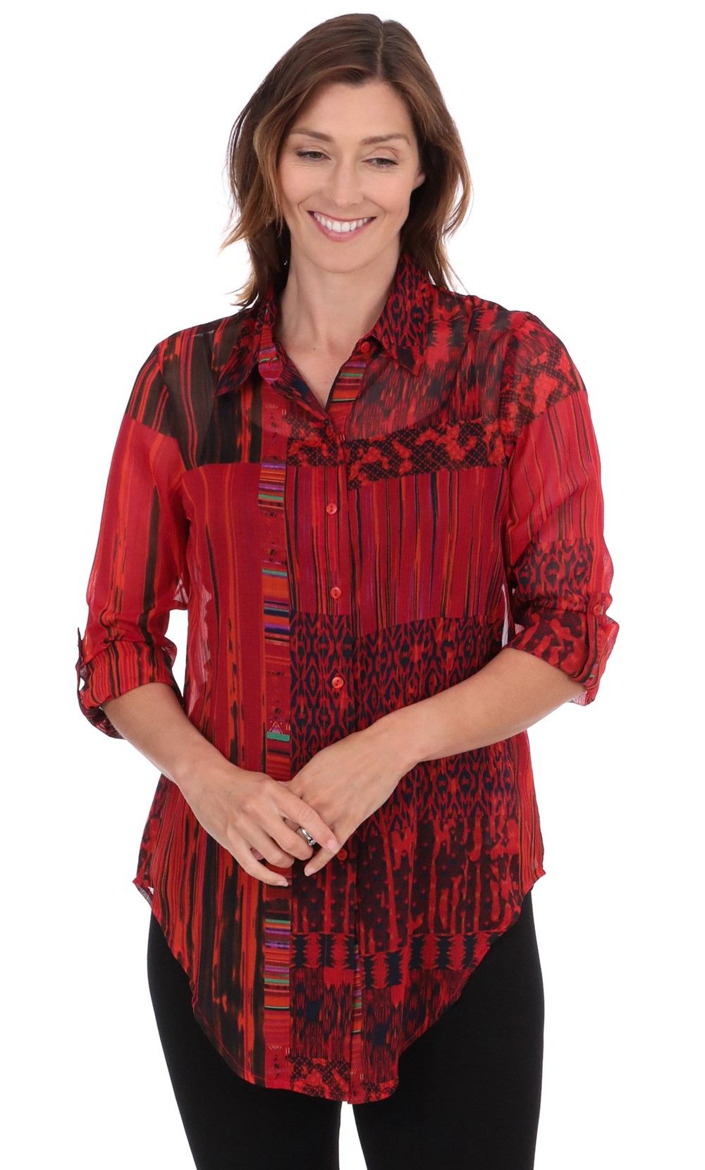 Printed Chiffon Tie Front Blouse