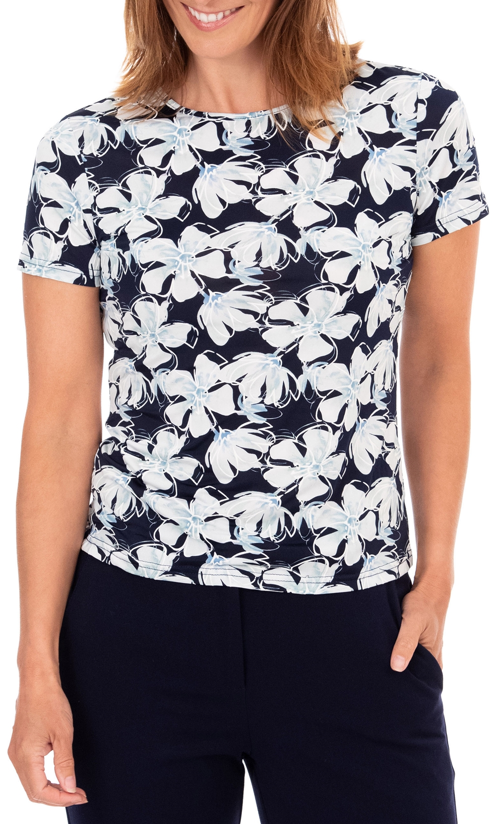 Anna Rose Short Sleeve Textured Floral Top