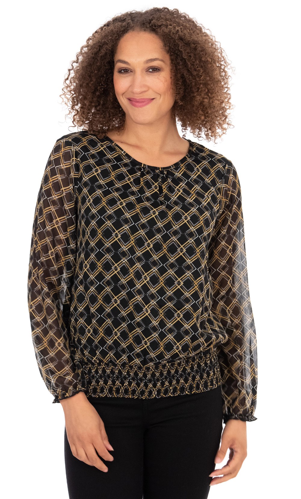 Mesh Sleeve Patterned Blouse
