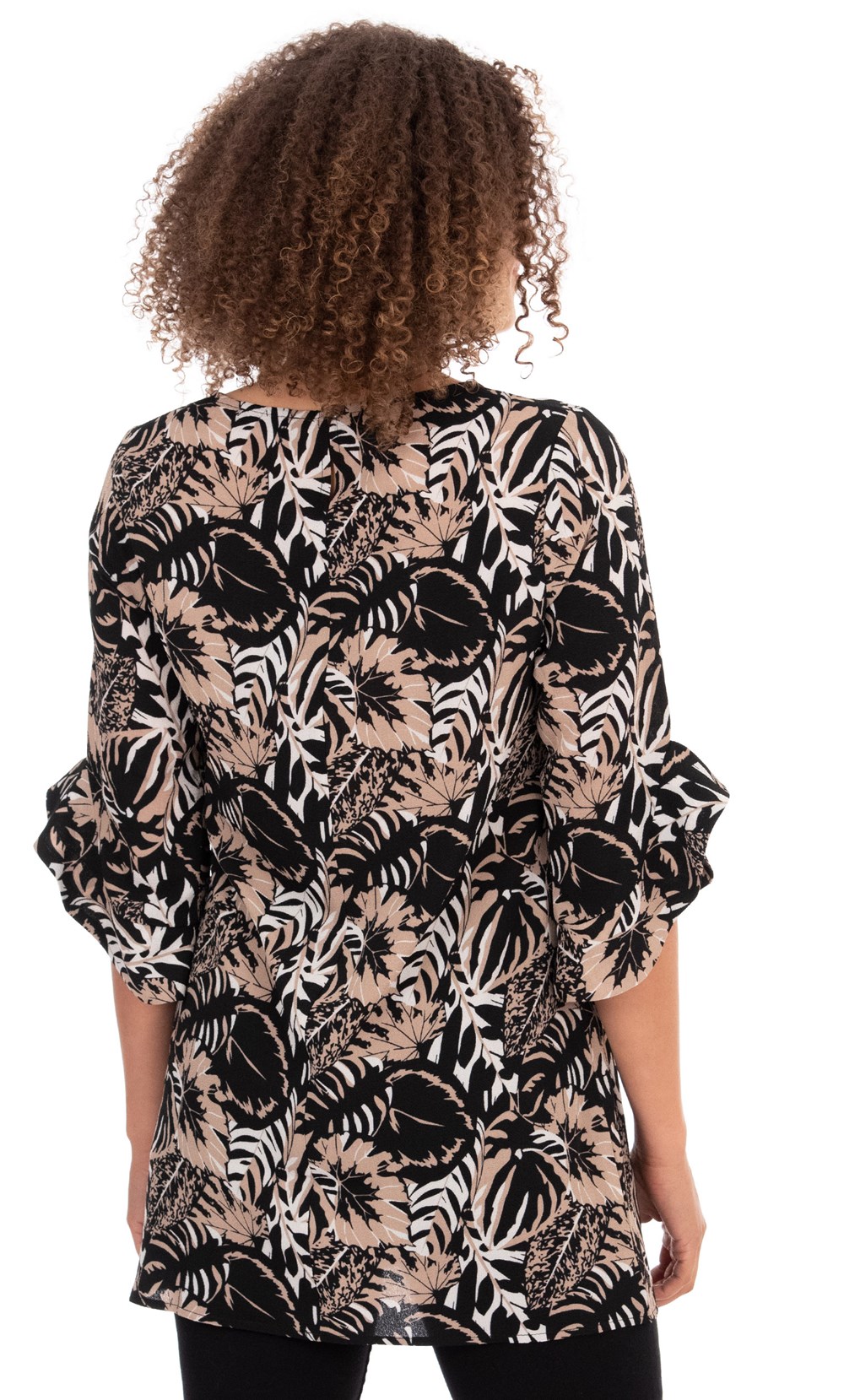 Leaf Print Fluted Sleeve Tunic