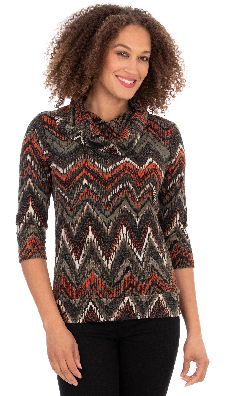 Printed Cowl Neck Knit Top