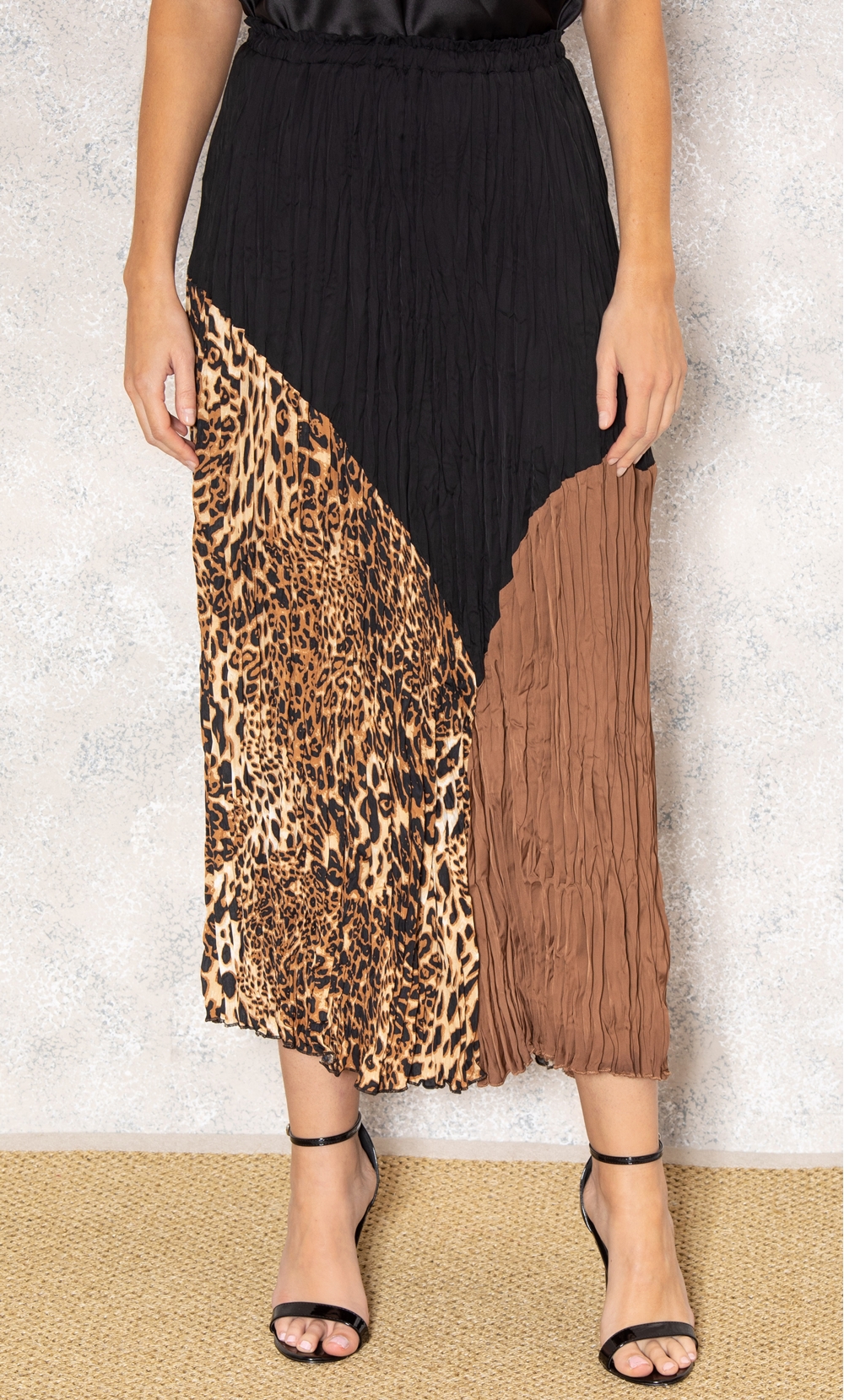 Multi Print Pleated Midi Skirt